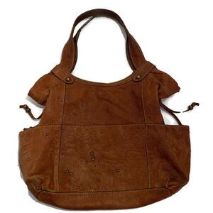 Vintage Fossil Brown Leather Floral Embossed Tote
